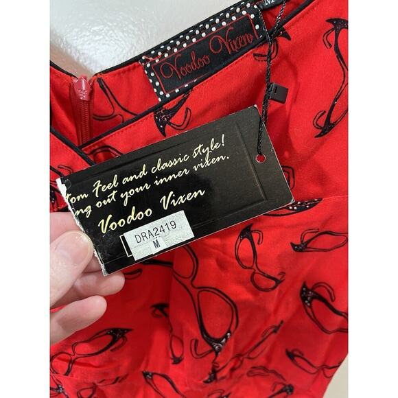 Voodoo Vixen Womens Dress Size M Red Black 1950 Sunglass Print Retro Pin Up NWTS - Picture 5 of 8